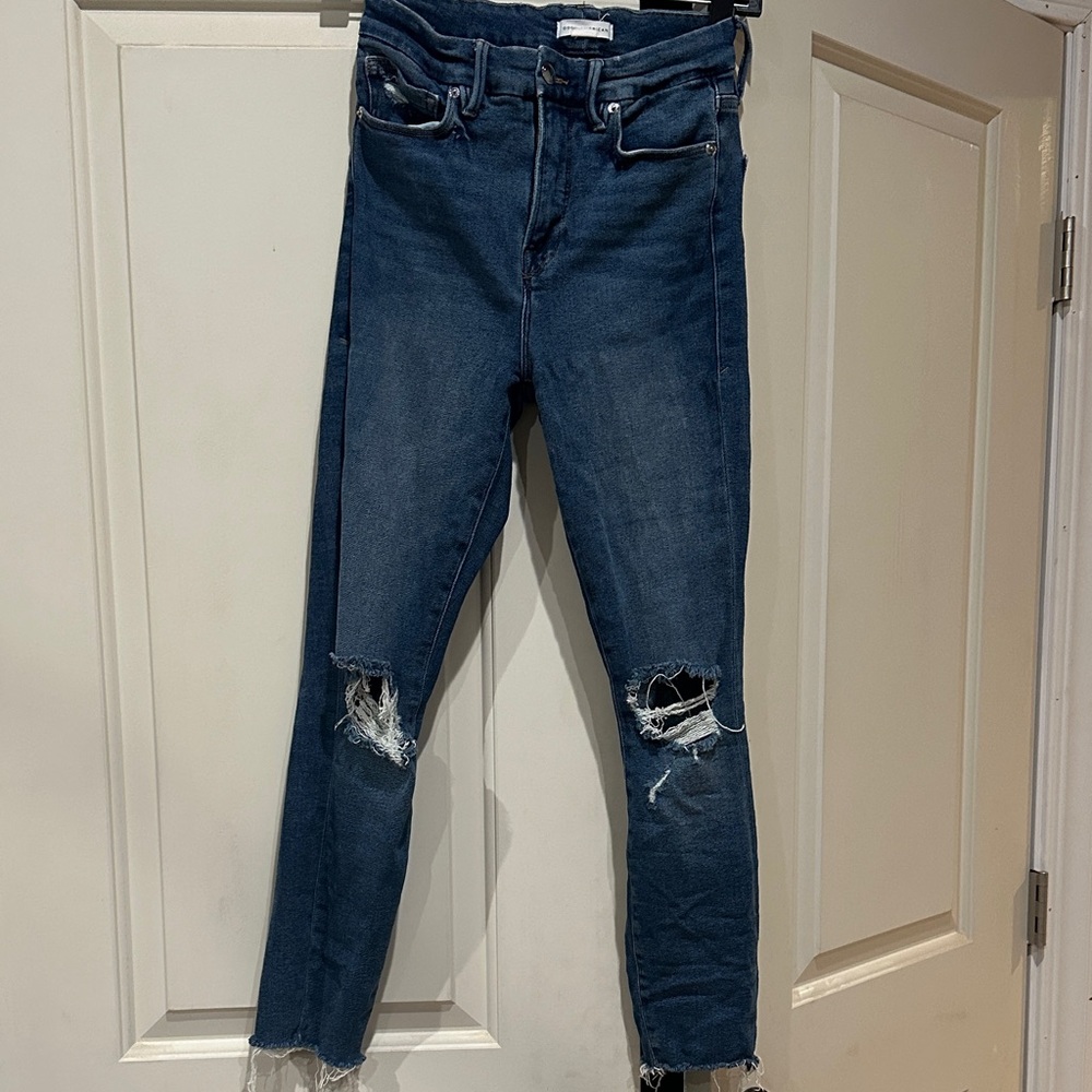 Good American Dark Blue Distressed Skinny Jeans